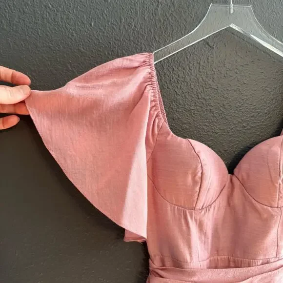 Selfie Leslie Aphrodite Molded Bust Angel Sleeve Wrap Dress Blush Size S - Picture 5 of 7